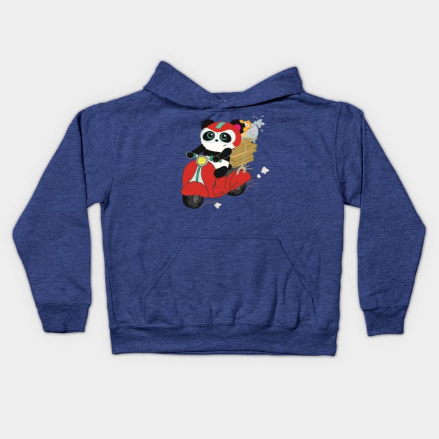 Panda motorcycle Kids Hoodie by RedLineStore